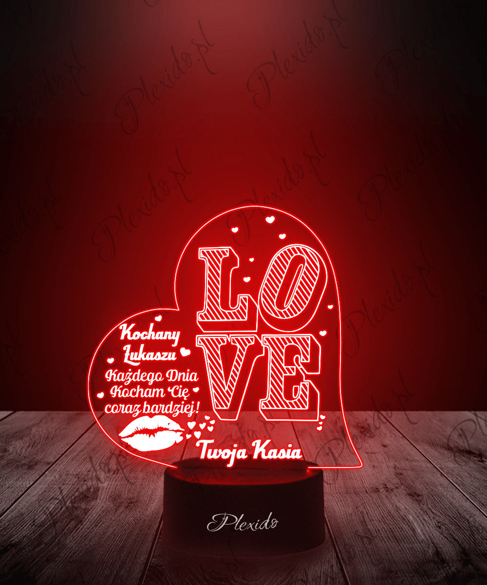 Prezent na Walentynki Lampka LED 3D Plexido Serce Love